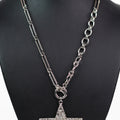 Rhinestone Star Circle & Oval Chain Toggle Necklace