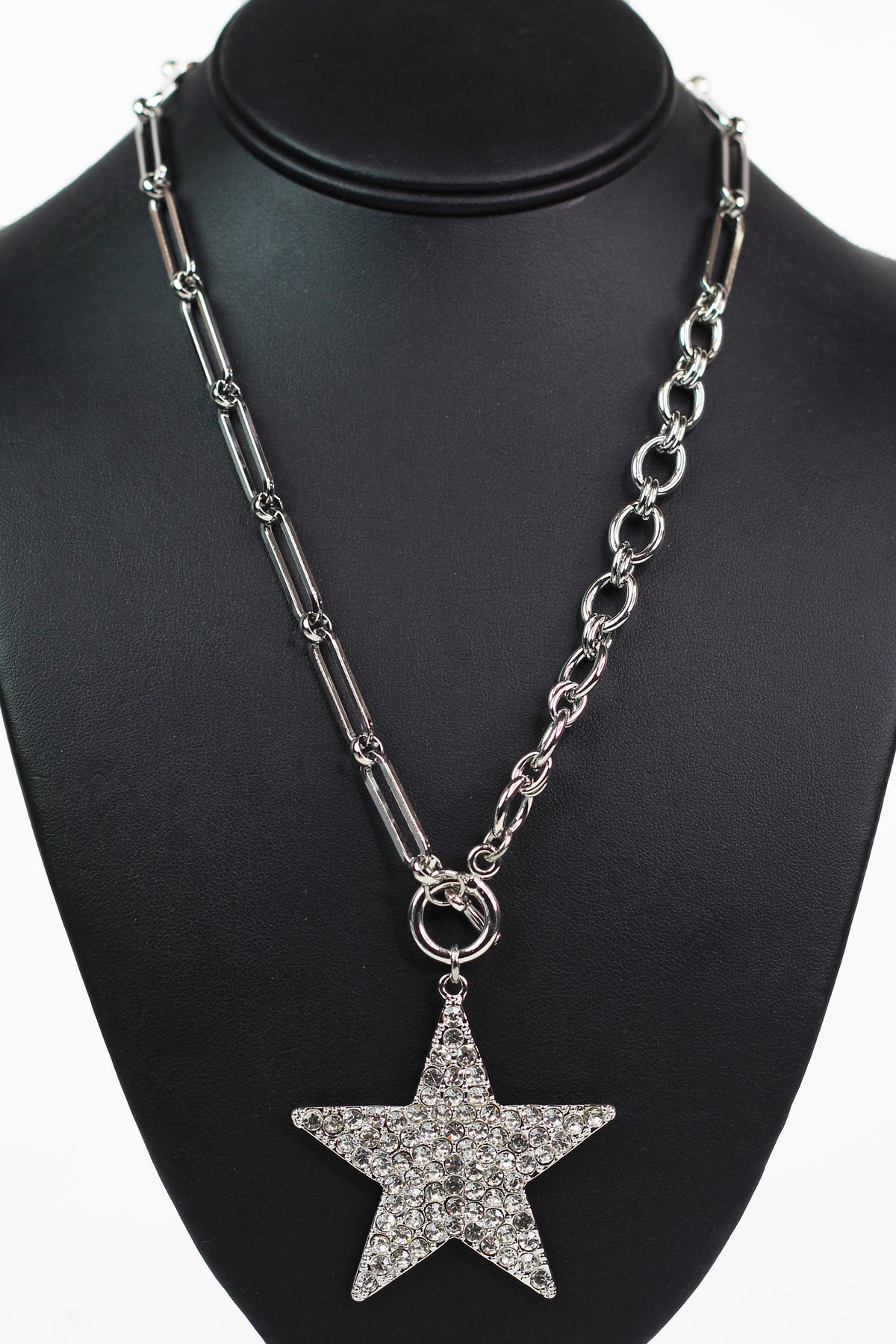 Rhinestone Star Circle &amp; Oval Chain Toggle Necklace