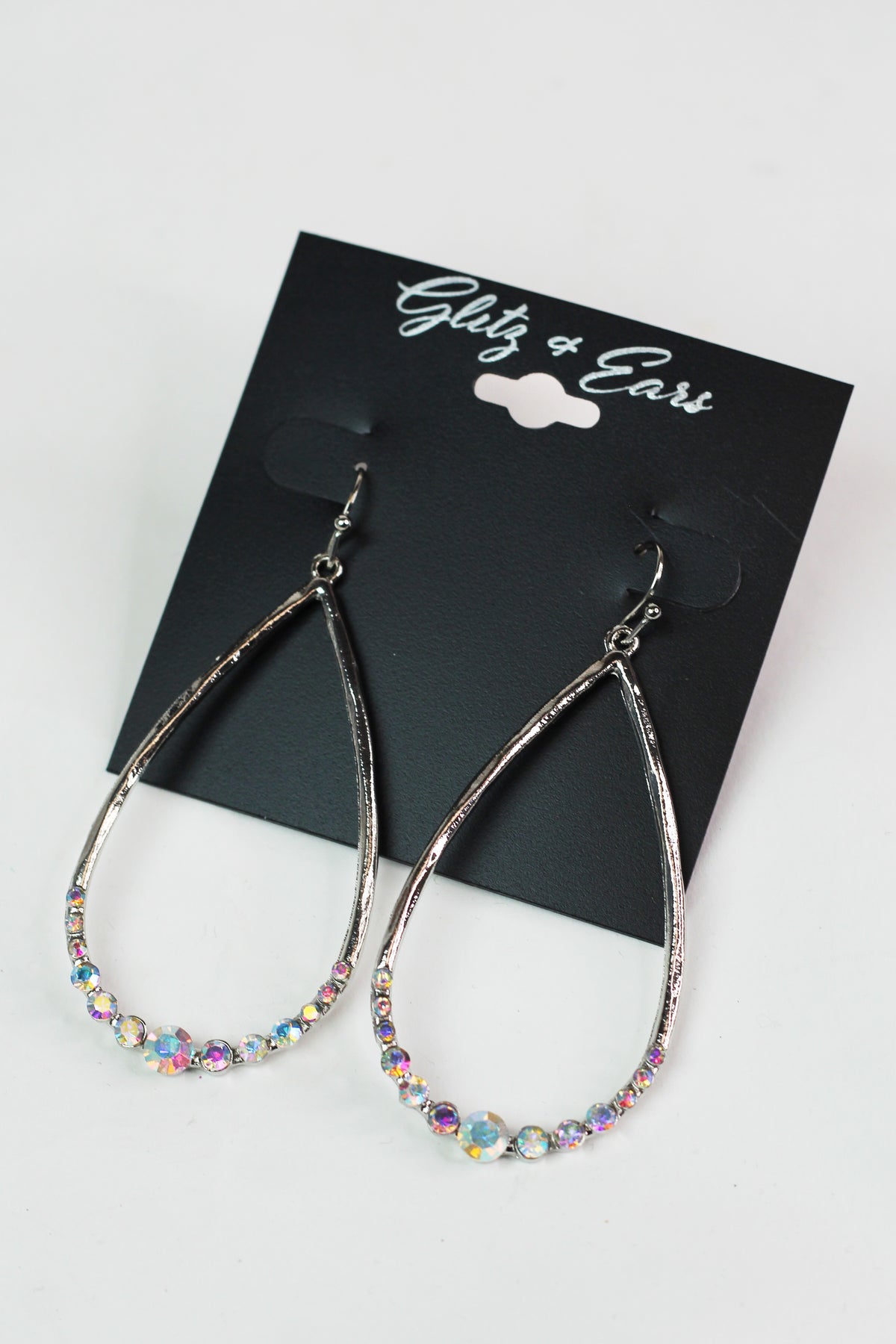 Open Metal Teardrop w/ Bottom Stones Earrings