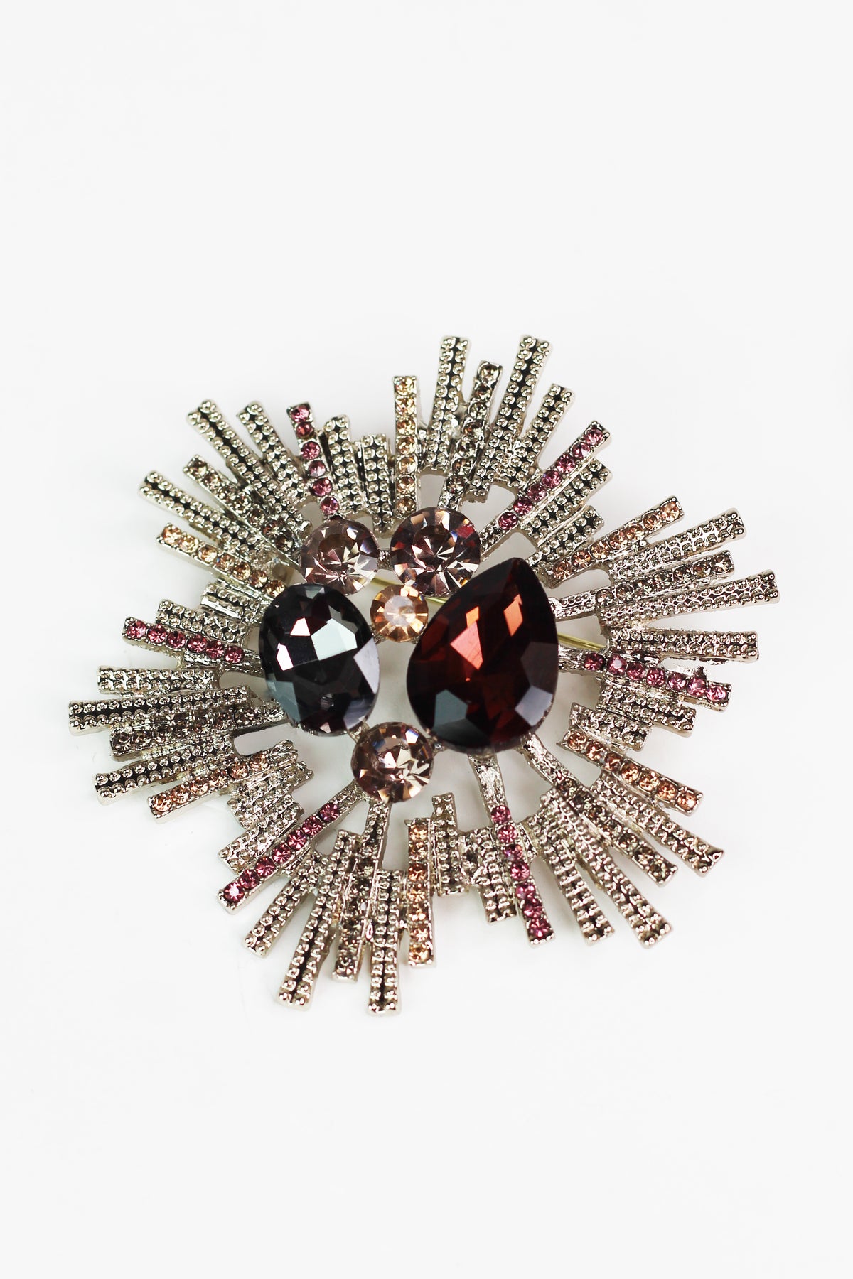 Pave Starburst &amp; Multi Stone Center Brooch