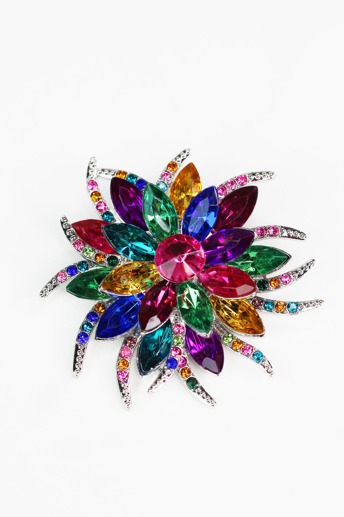 Marquis &amp; Pave Flower Brooch