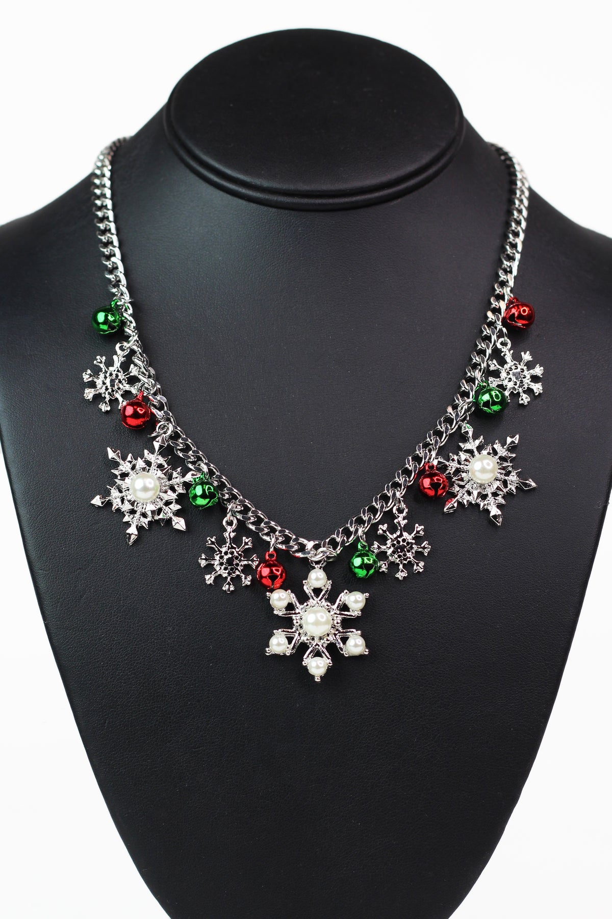 Snowflake w/ Pearls &amp; Jingle Bells Charm Necklace