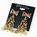 Rhinestone Bow & Christmas Tree Earrings