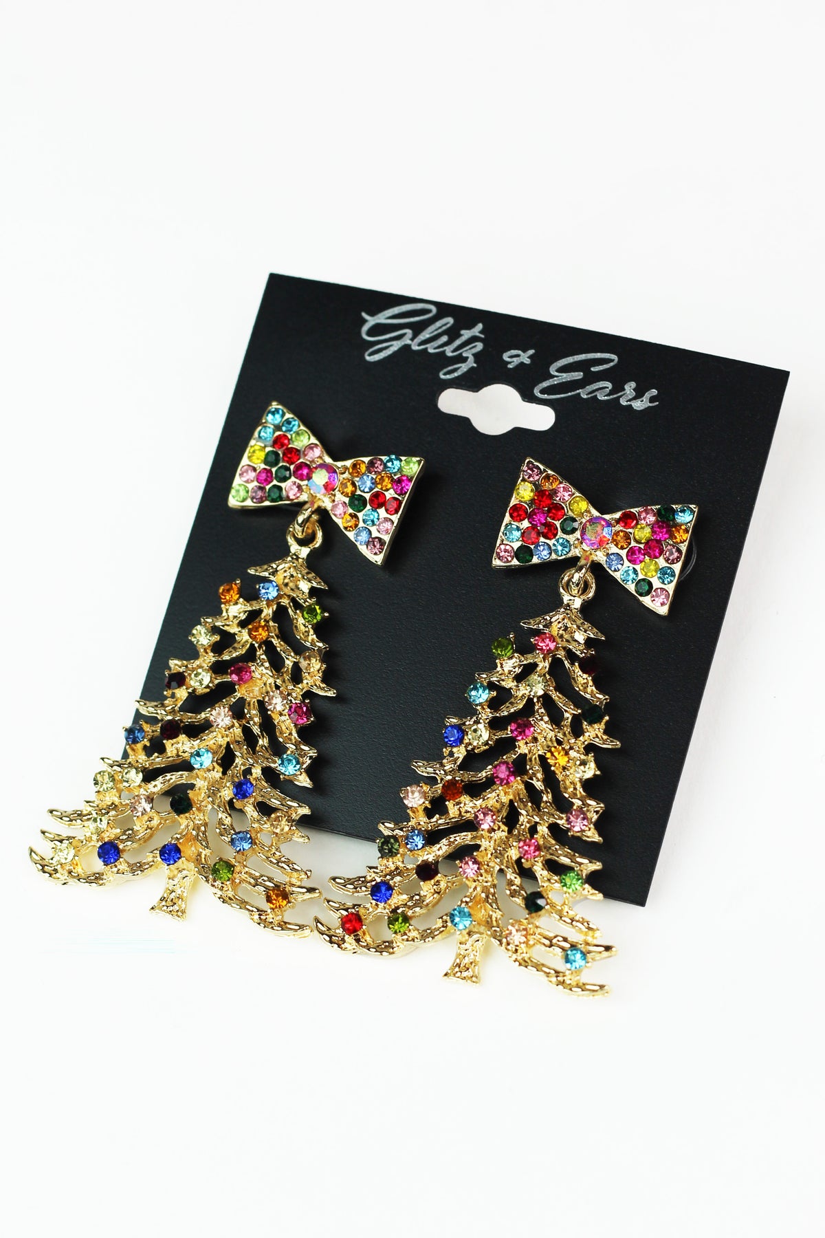 Rhinestone Bow &amp; Christmas Tree Earrings
