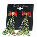 Rhinestone Bow & Christmas Tree Earrings