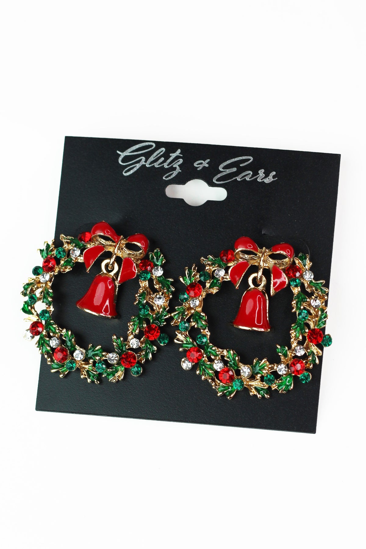 Rhinestone Wreath &amp; Bell Stud Earrings