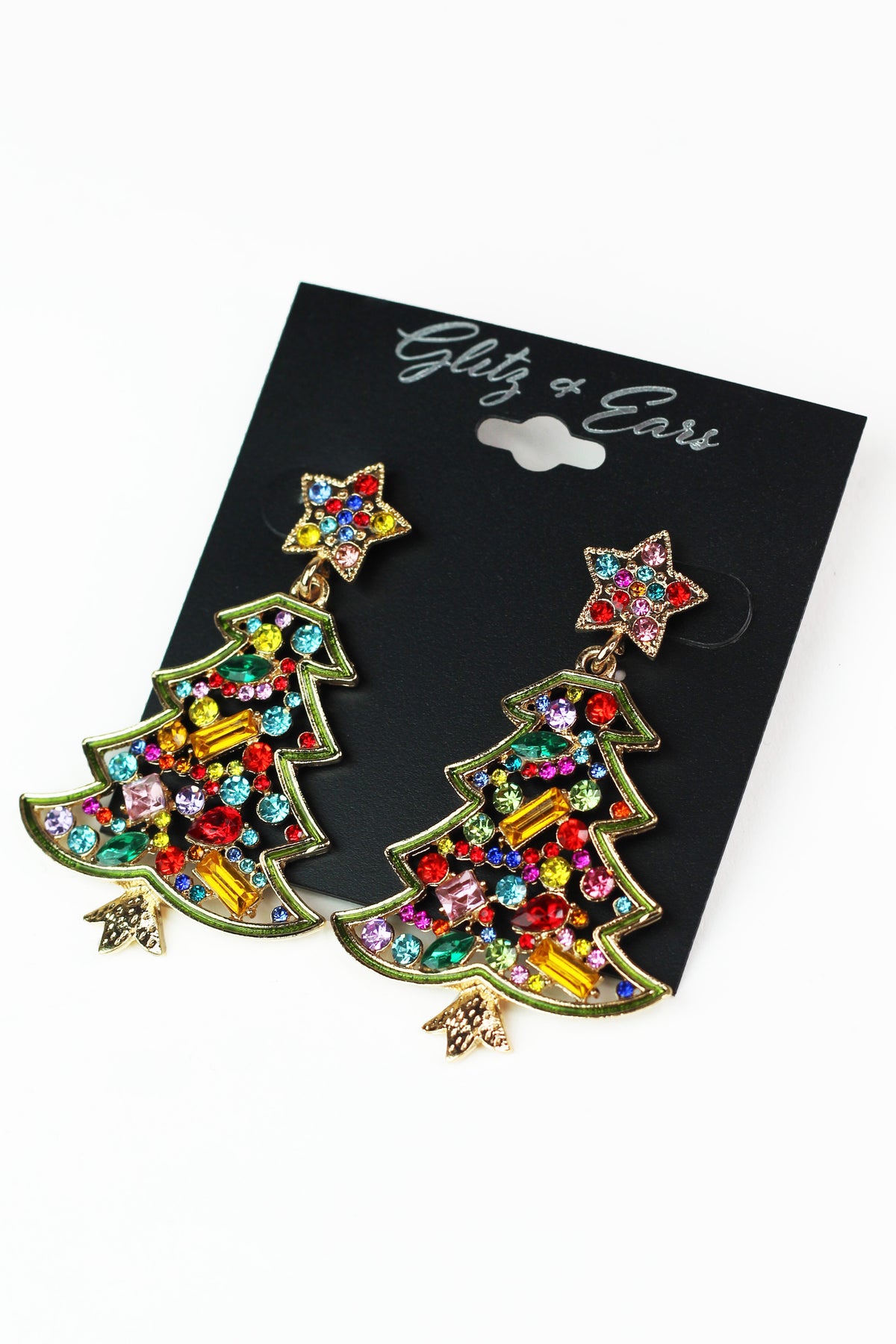 Multicolor Stone Shapes &amp; Star Christmas Tree Earrings