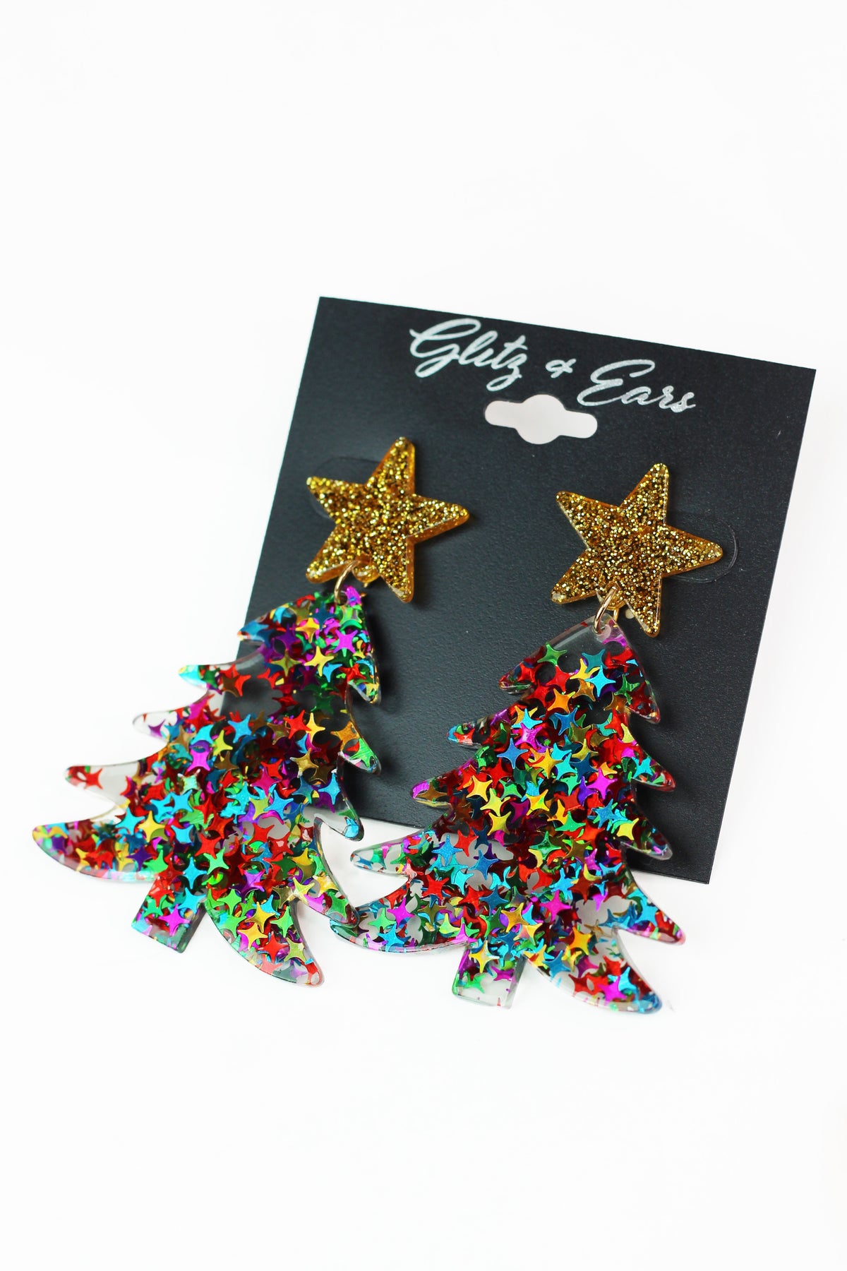 Multicolor Stars Epoxy Christmas Tree Earring