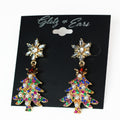 Stone & Pearl Christmas Tree & Baguette Snowflake Earrings