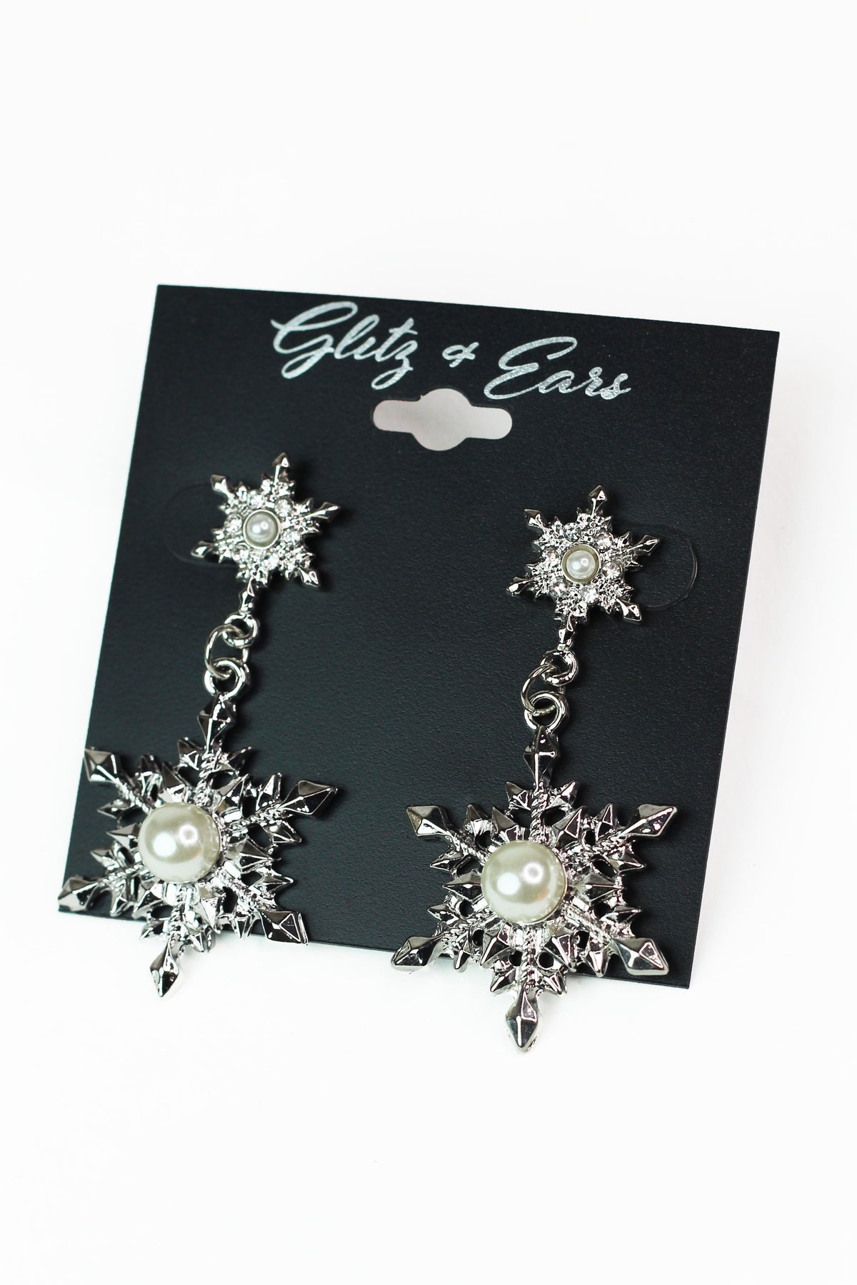 Two Pearl Center Snowflakes Earrings