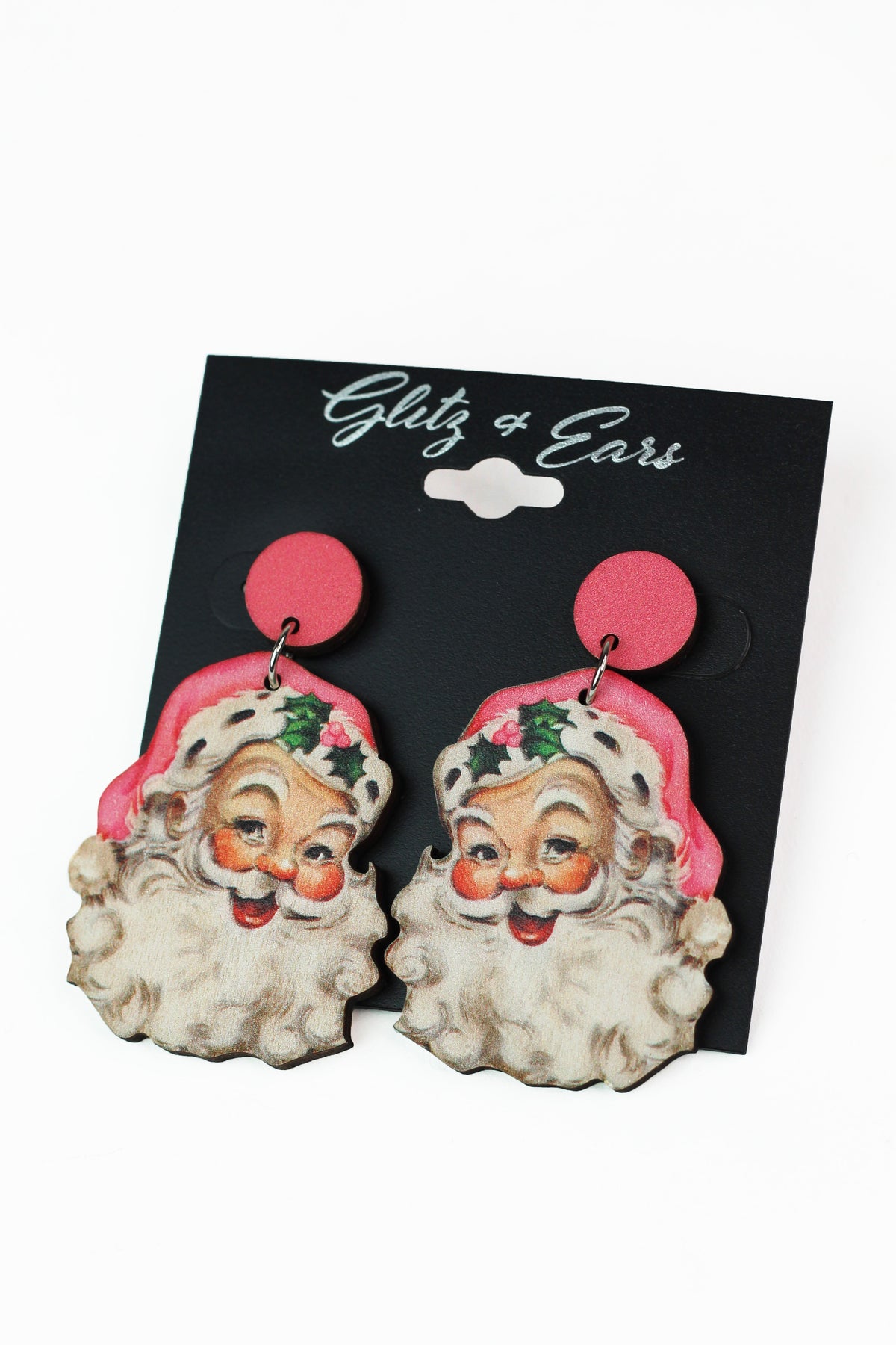Smiling Santa Wooden Earrings