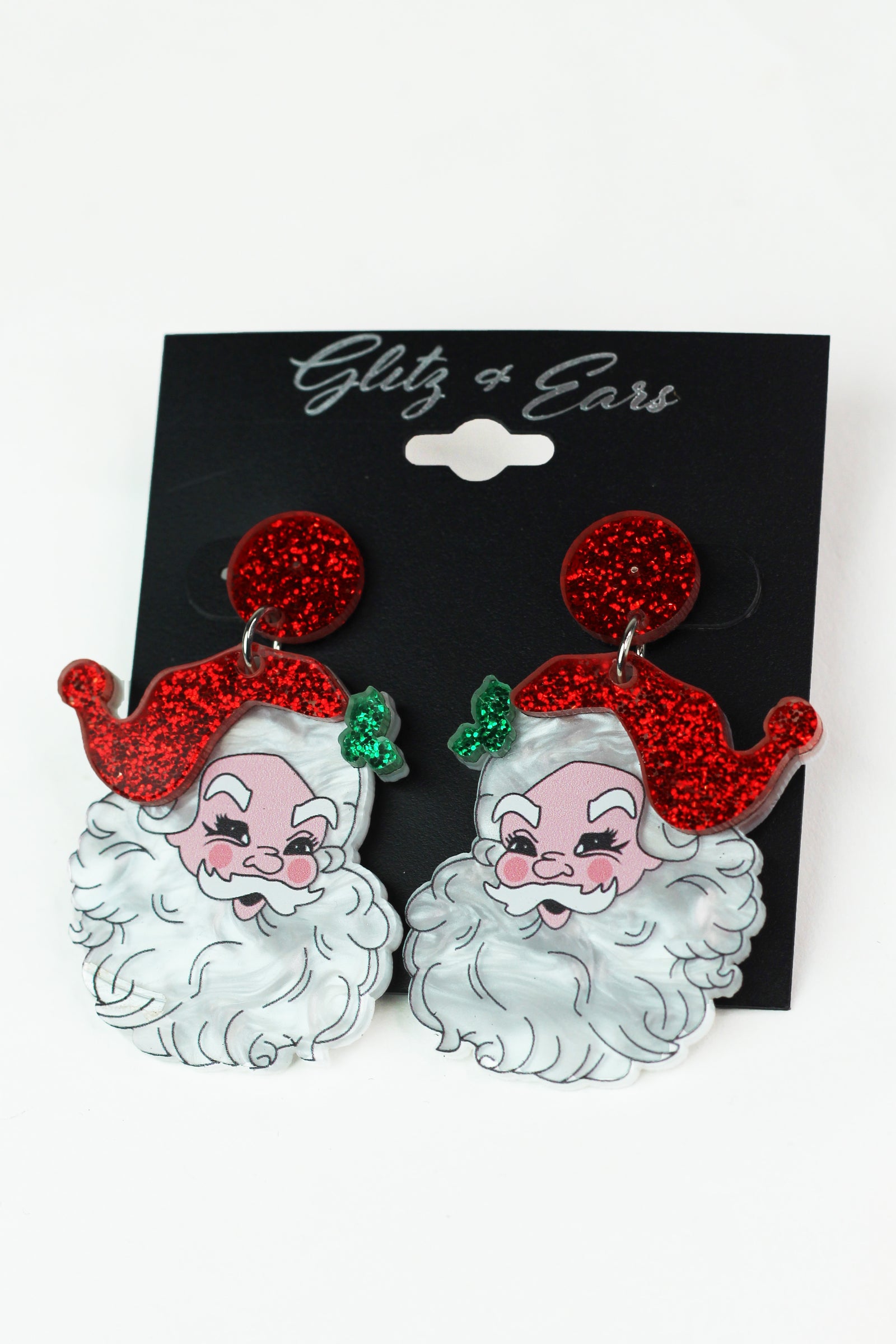 Acrylic & Glitter Santa Face Earrings