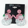 Acrylic & Glitter Santa Face Earrings