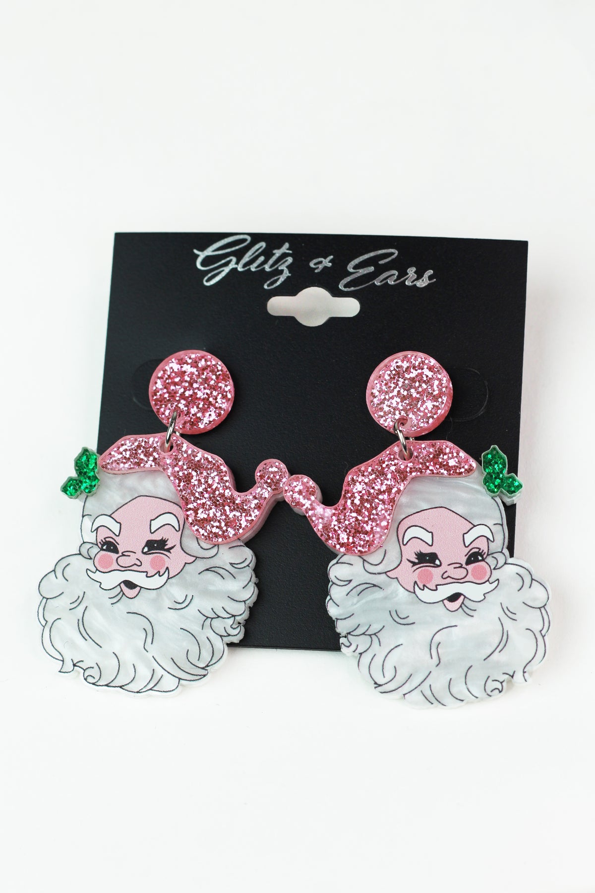 Acrylic &amp; Glitter Santa Face Earrings