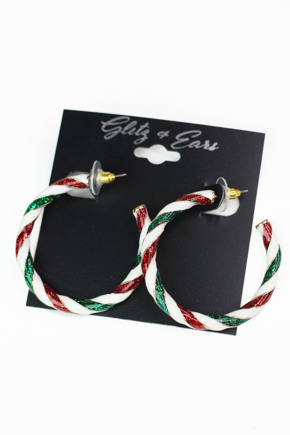 Twisted Glitter &amp; Enamel Christmas Hoop Earrings
