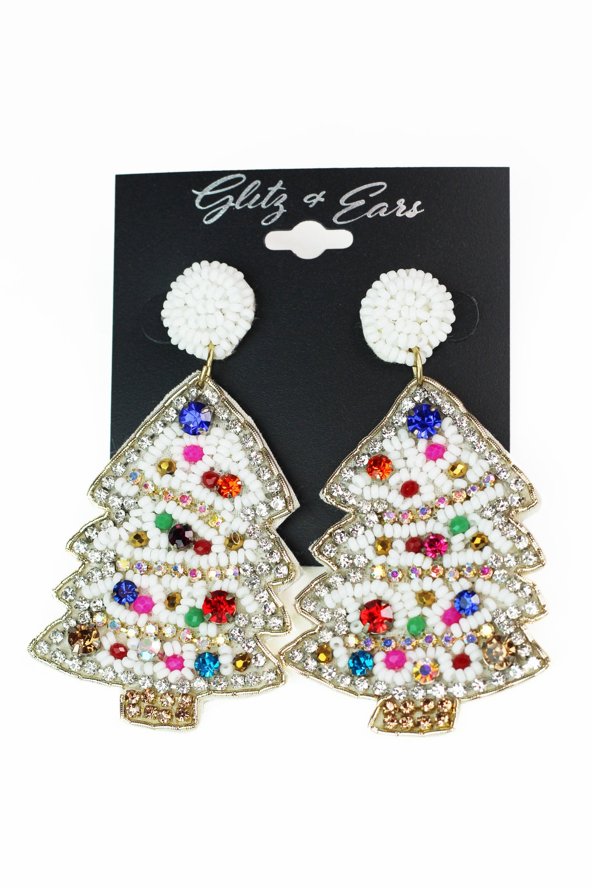 Bead & Rhinestone Christmas Tree Earrings