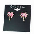 Rhinestone & Pearl Palm Tree Stud Earrings
