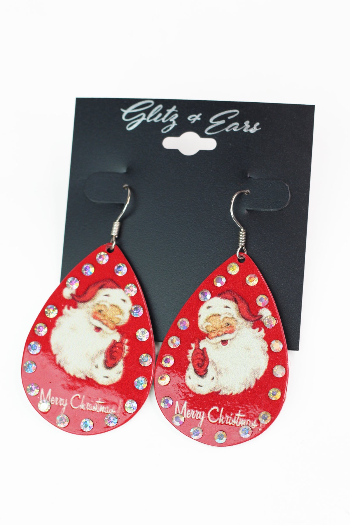 Metal Teardrop Santa &amp; Stones Earrings