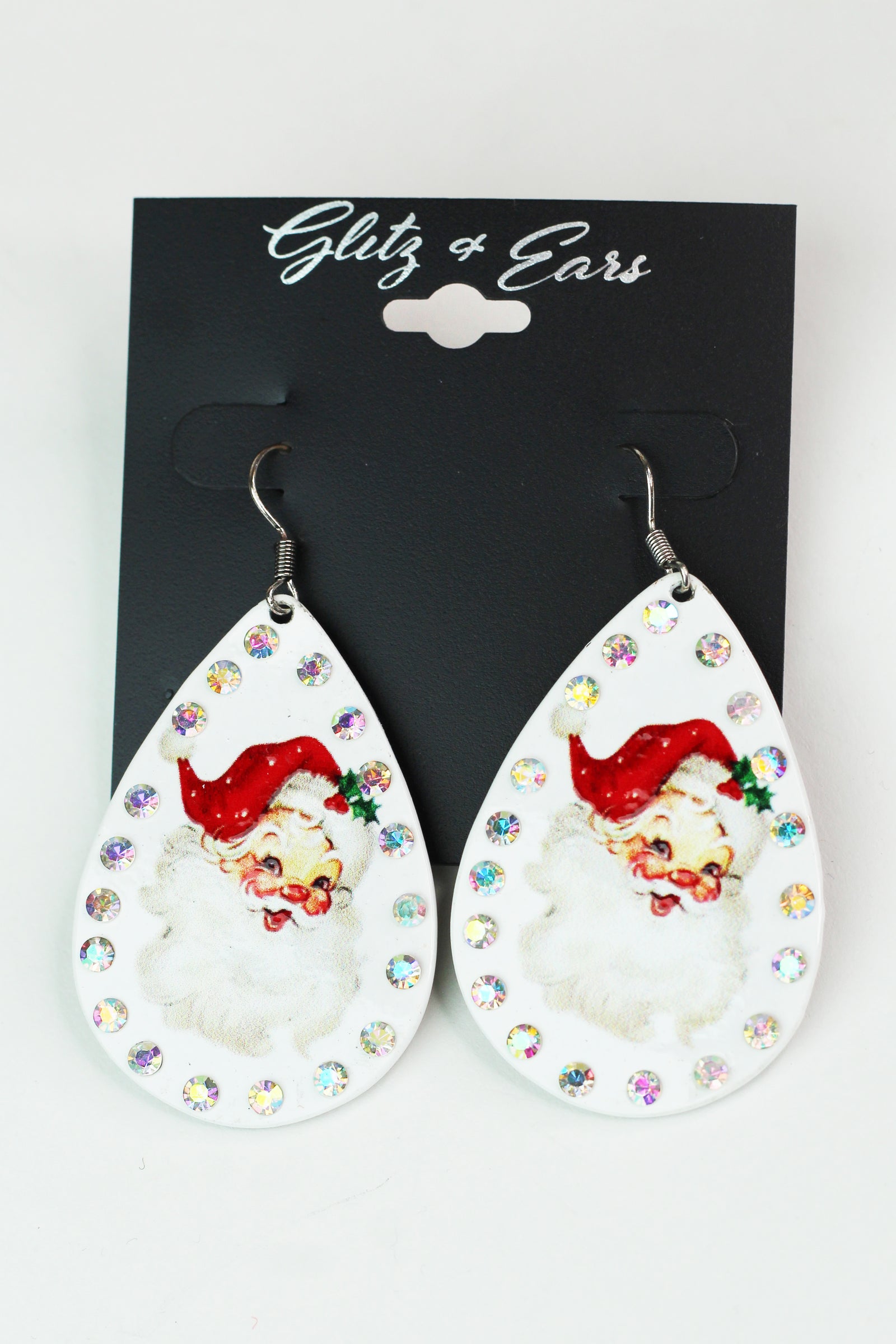 Metal Teardrop Santa & Stones Earrings