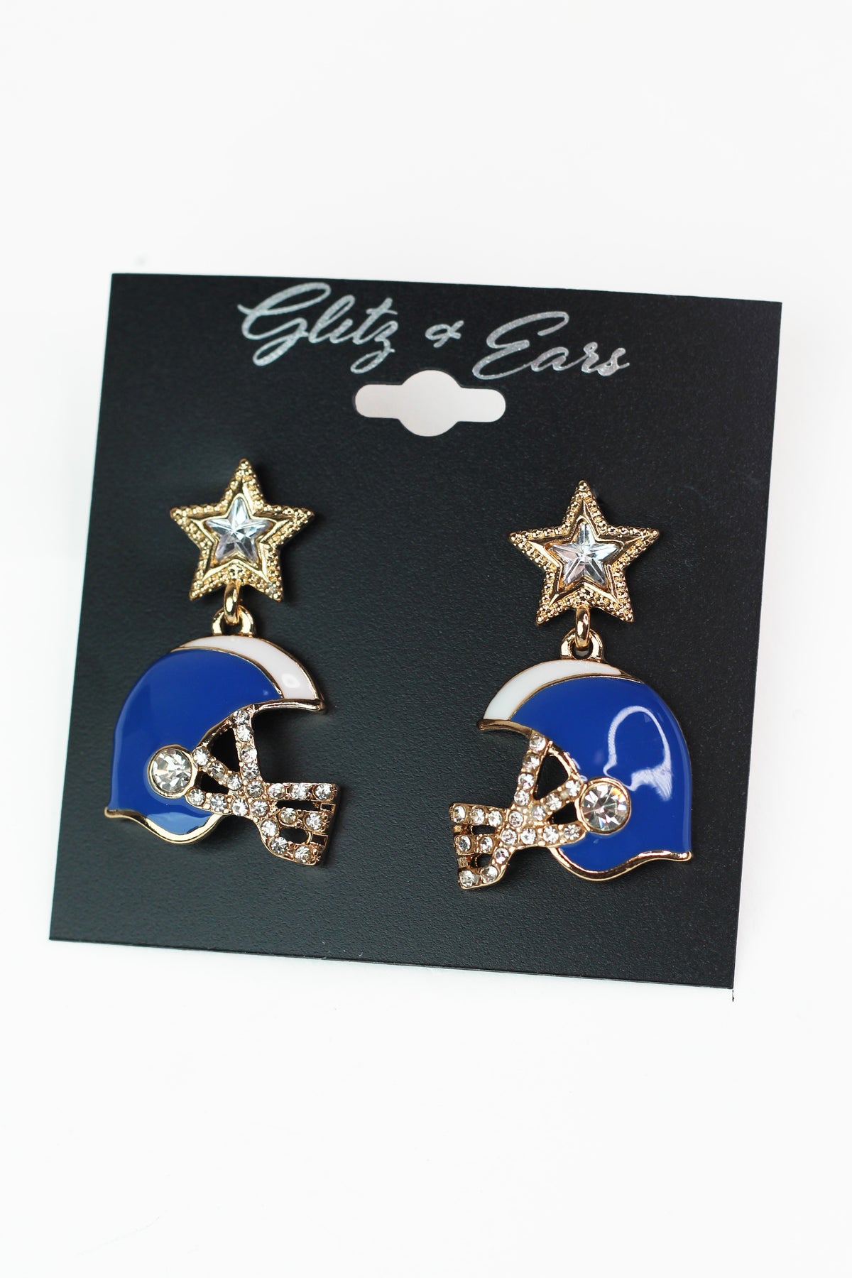 Football Helmet Star &amp; Rhinestone Earrings