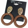 Textured Metal & Raffia Open Circle Earrings