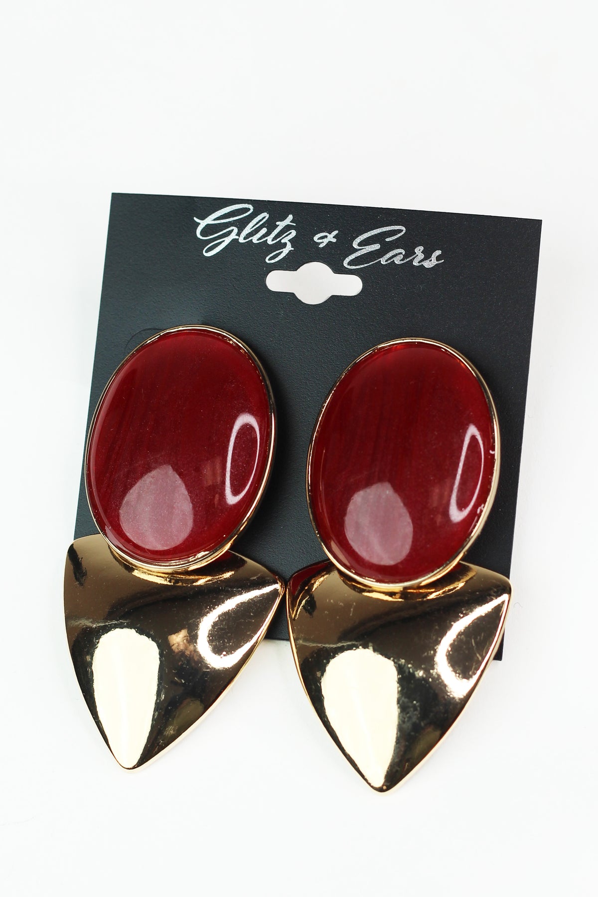 Marbled Oval & Metal Triangle Earrings