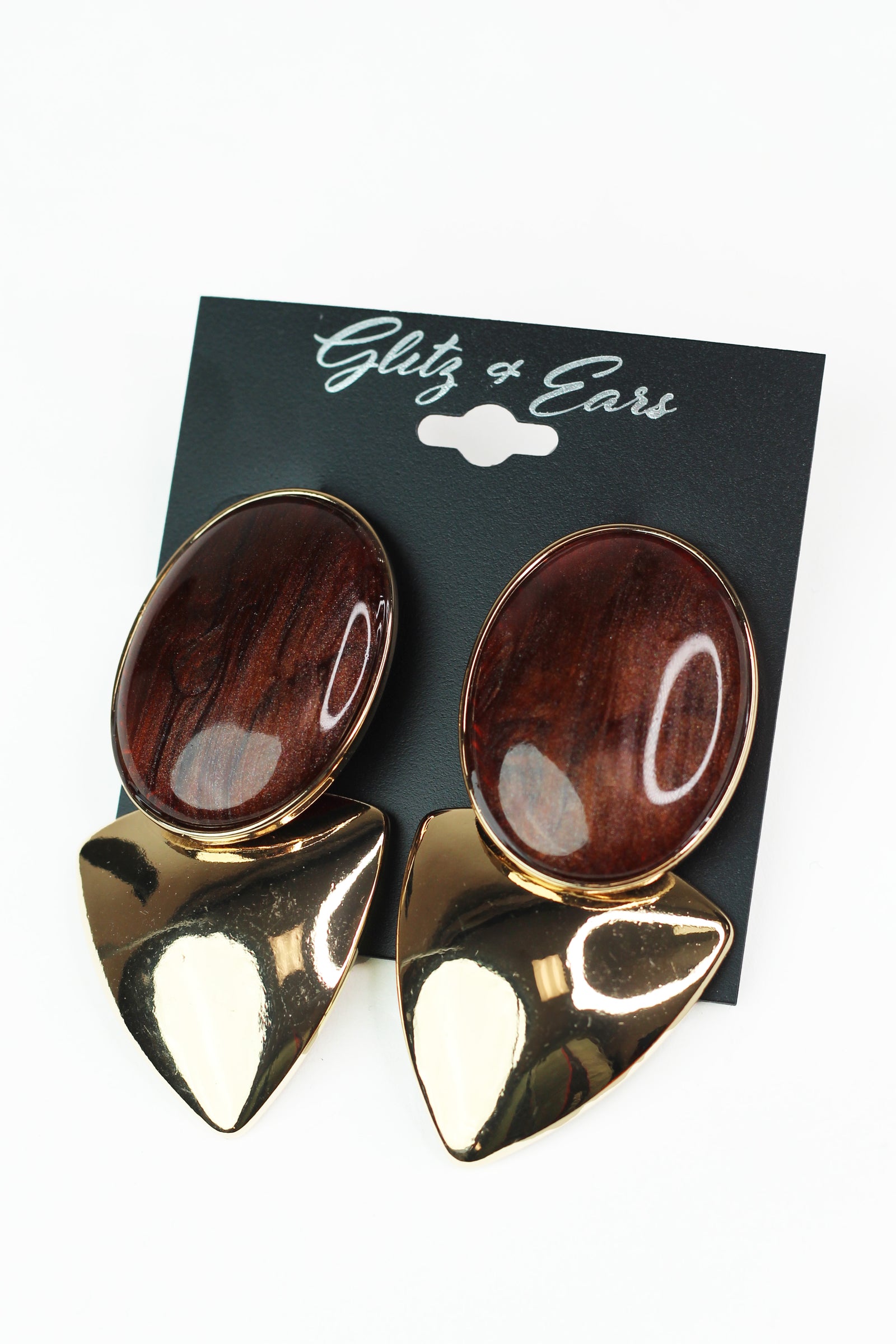 Marbled Oval & Metal Triangle Earrings