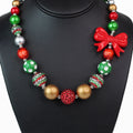 Christmas Bow & Multicolor Bead Necklace