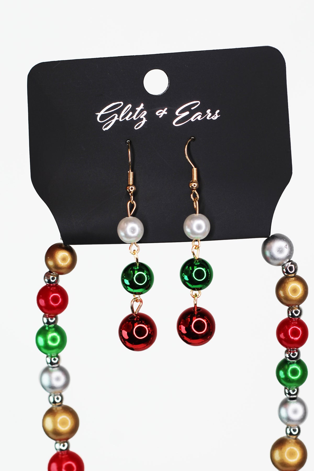 Christmas Bow & Multicolor Bead Necklace