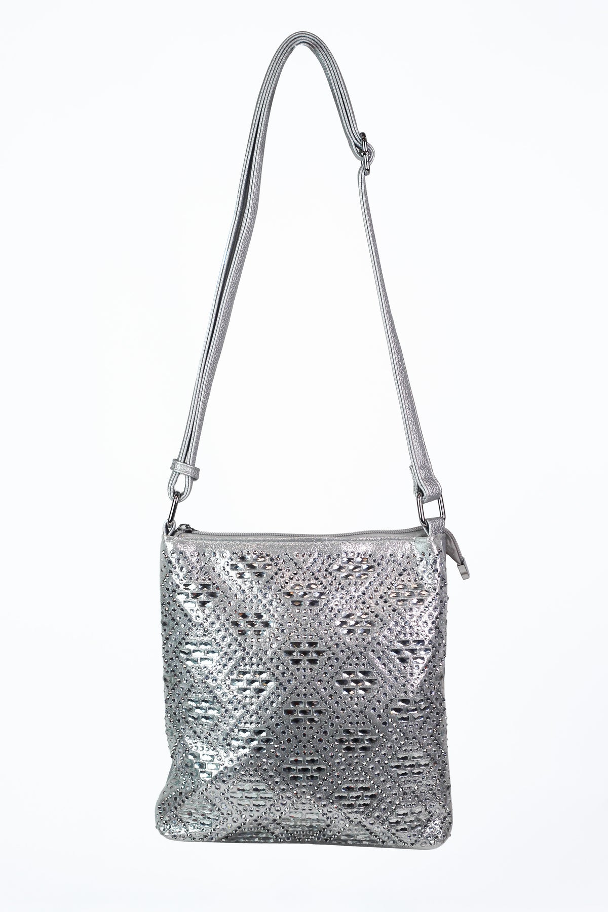 Diamond Shape Design Multi Sized Rhinestone Studded Accent Messenger Bag