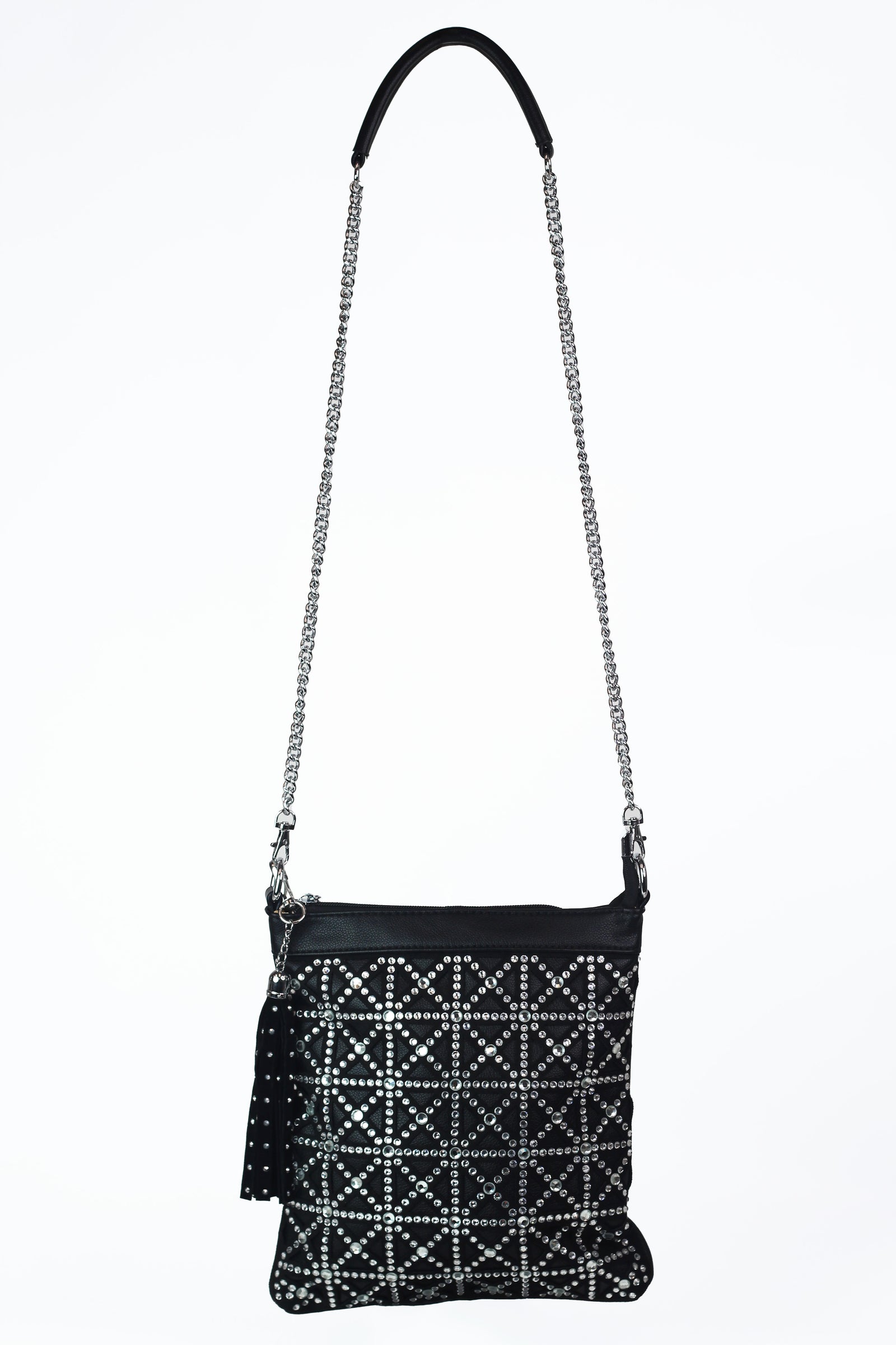 Rhinestone Criss Cross & Cutouts Messenger Bag w/ Chain Strap