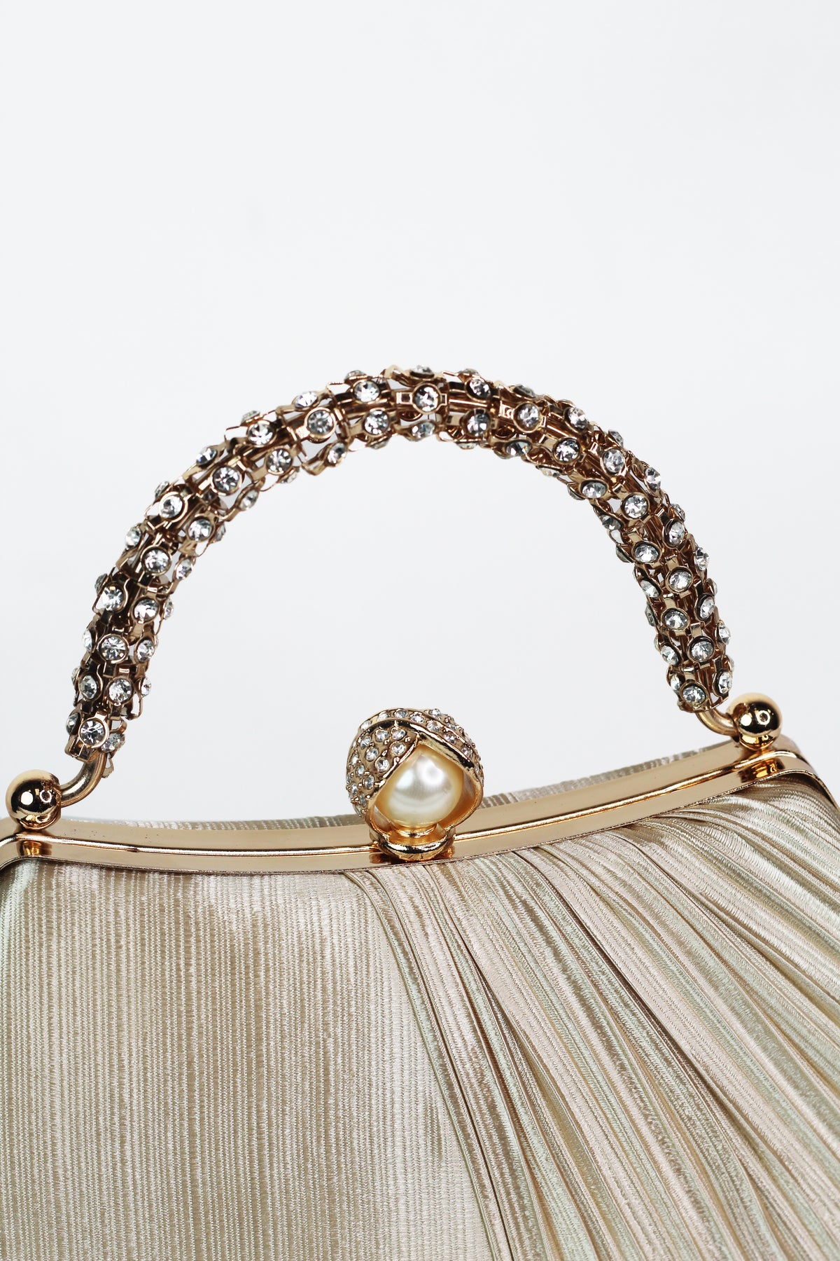 Satin Clutch w/ Pleated Overlay & Pearl/Rhinestone Closure