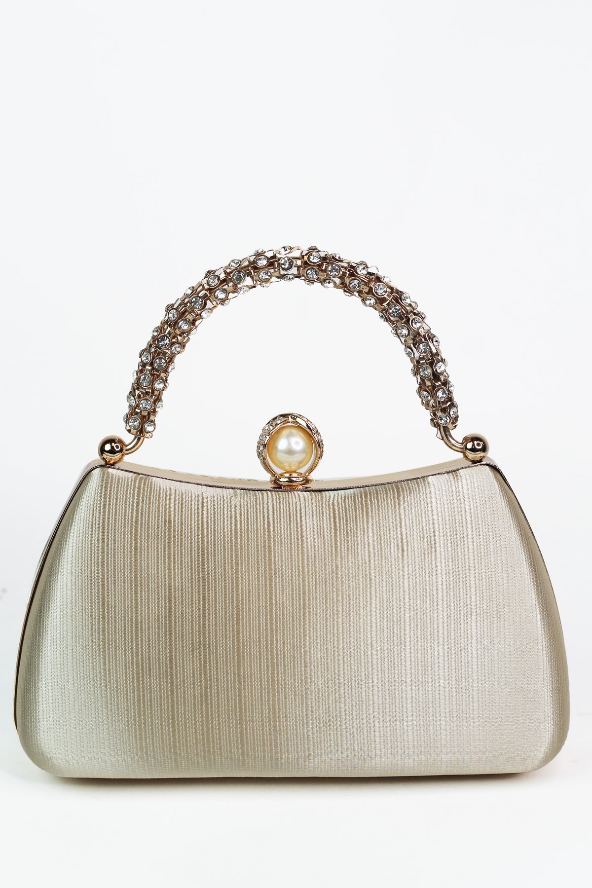 Satin Clutch w/ Pleated Overlay & Pearl/Rhinestone Closure
