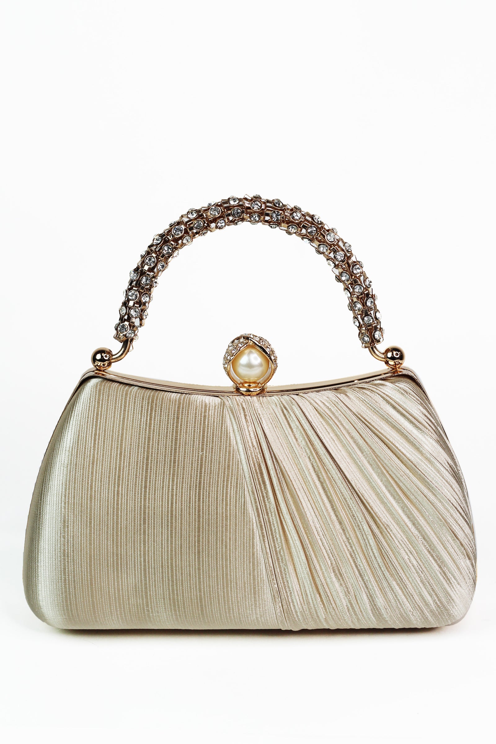 Satin Clutch w/ Pleated Overlay & Pearl/Rhinestone Closure