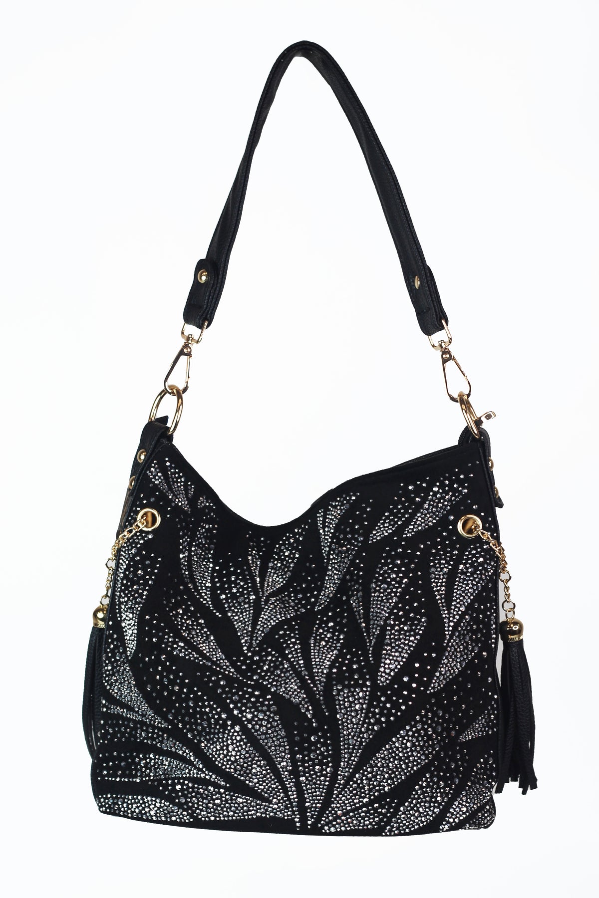 Rhinestone Feathers Handbag w/ Side Tassels
