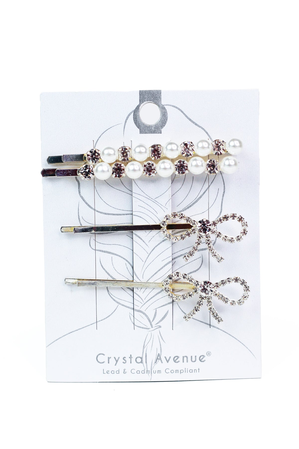 Pearl &amp; Rhinestone Bar &amp; Bow Bobby Pin Set