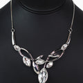 Metal Leaves Necklace w/ Marquis Gemstone Accents