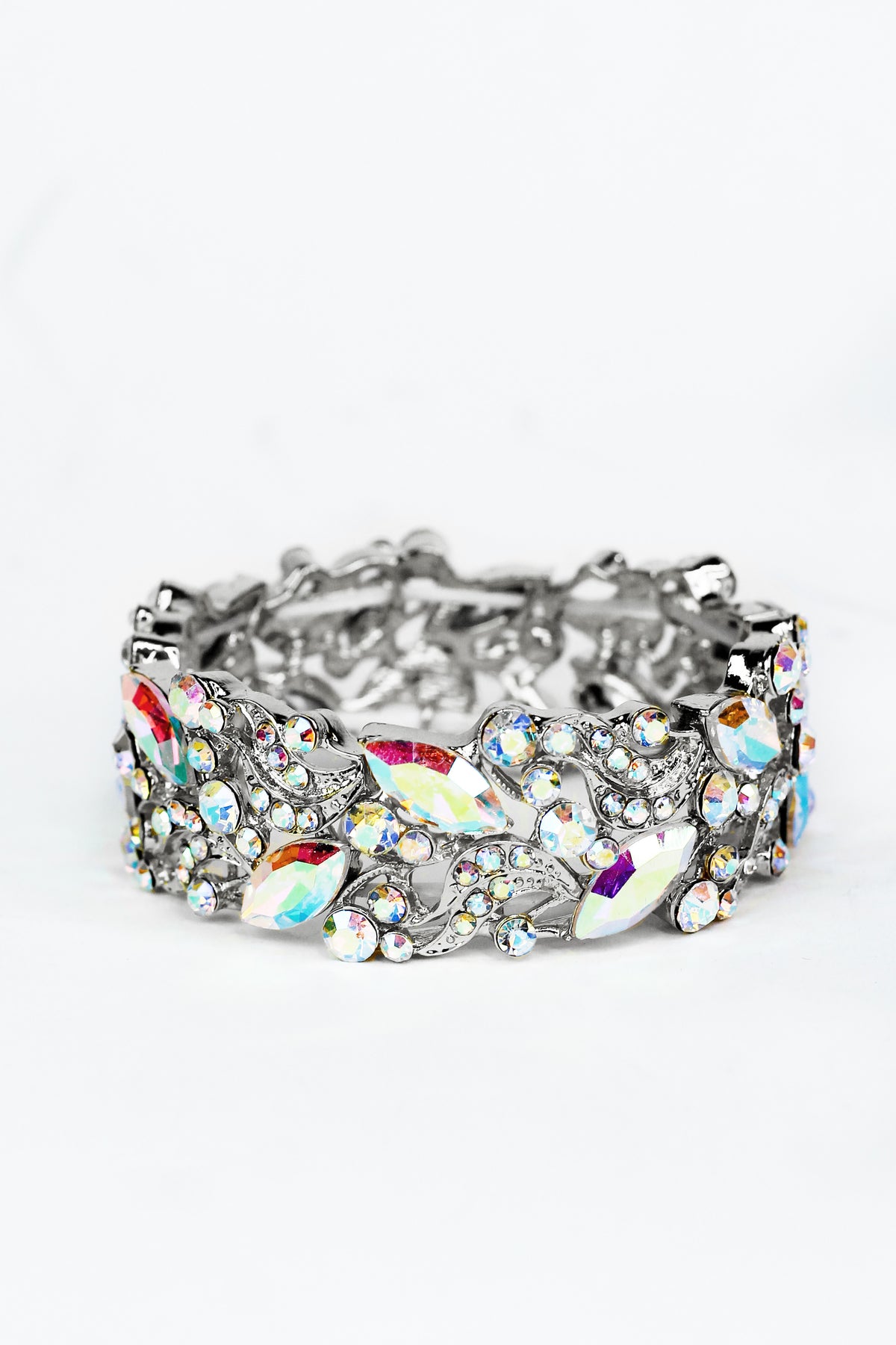 Emerald & Round Stone Swirl Stretch Bracelet