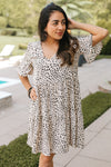 Flounce Sleeve V-Neck Cheetah Print Dress