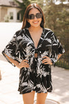 Floral Pattern Bell Sleeve Romper With Front Tie