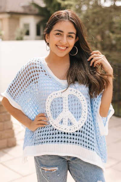 Knitted V-Neck Peace Sign Top