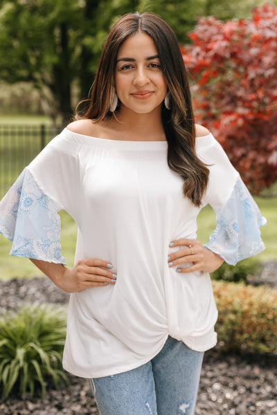 Off Shoulder Floral Ruffle Sleeve Top