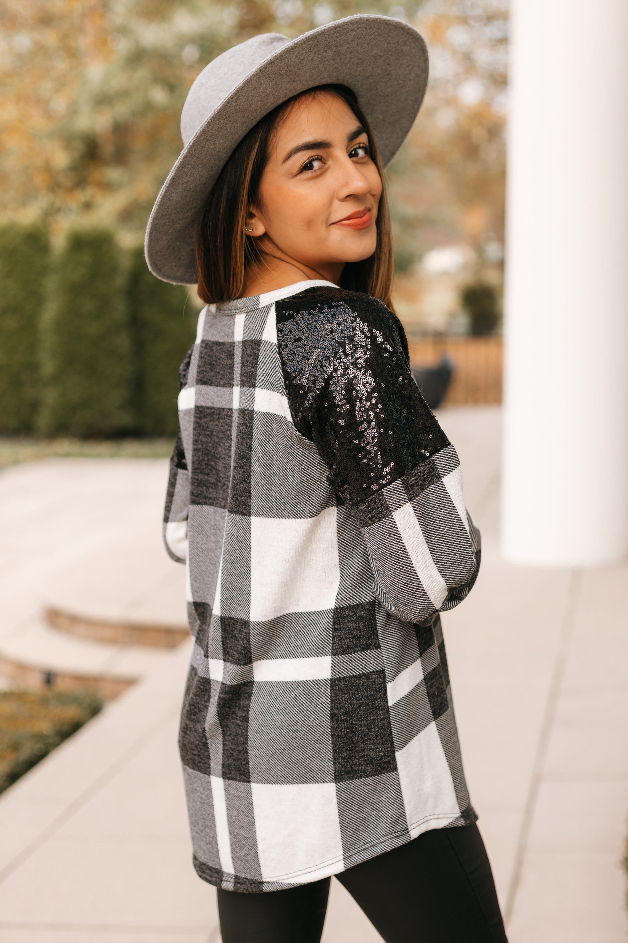 Plaid Long Sleeve with Sequin Shoulder