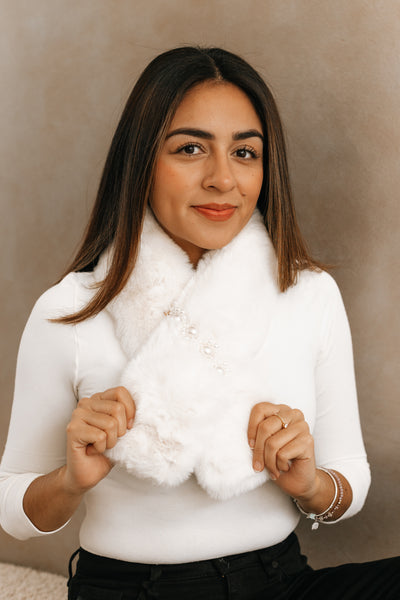 Faux Overlap Scarf with Pearls