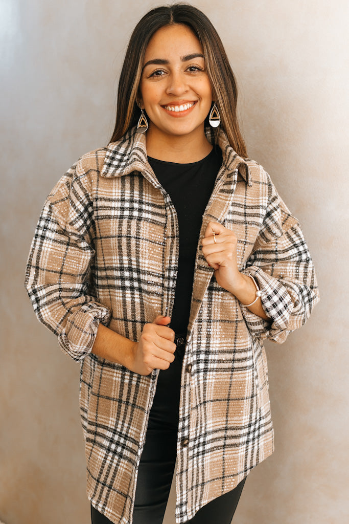 Plaid Shacket with Iridescent Sequin
