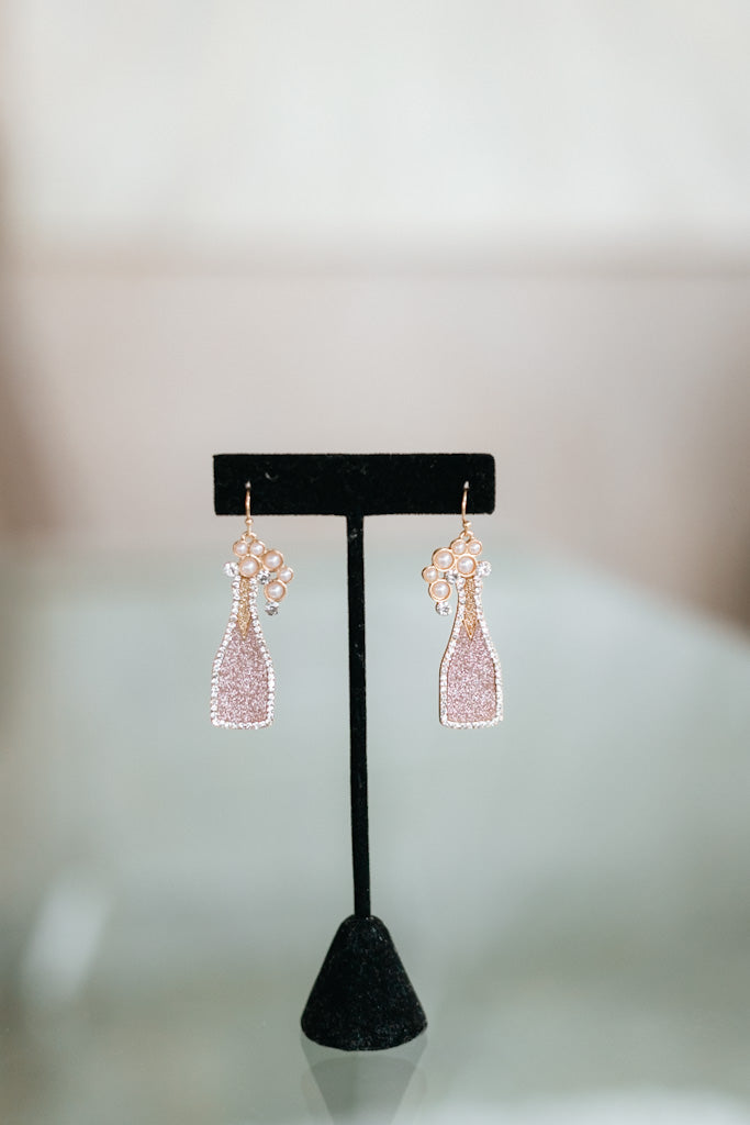 Pearl Bubbles Champagne Bottle Earring