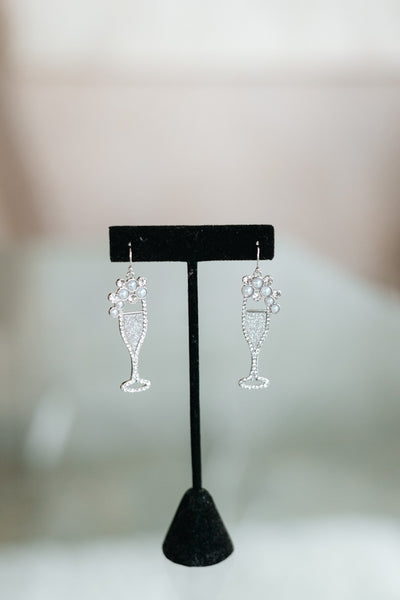 Pearl Bubble Glitter Champagne Glass Earrings