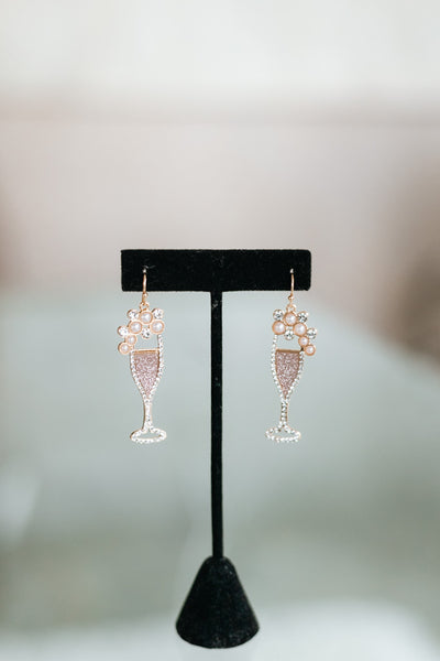 Pearl Bubble Glitter Champagne Glass Earrings