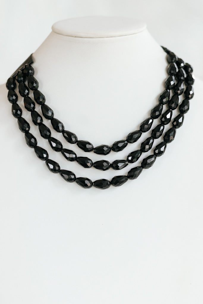 Half Leather 3 Row Teardrop Crystal Scoop Necklace