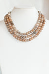 Half Leather 3 Row Marble Bead Necklace